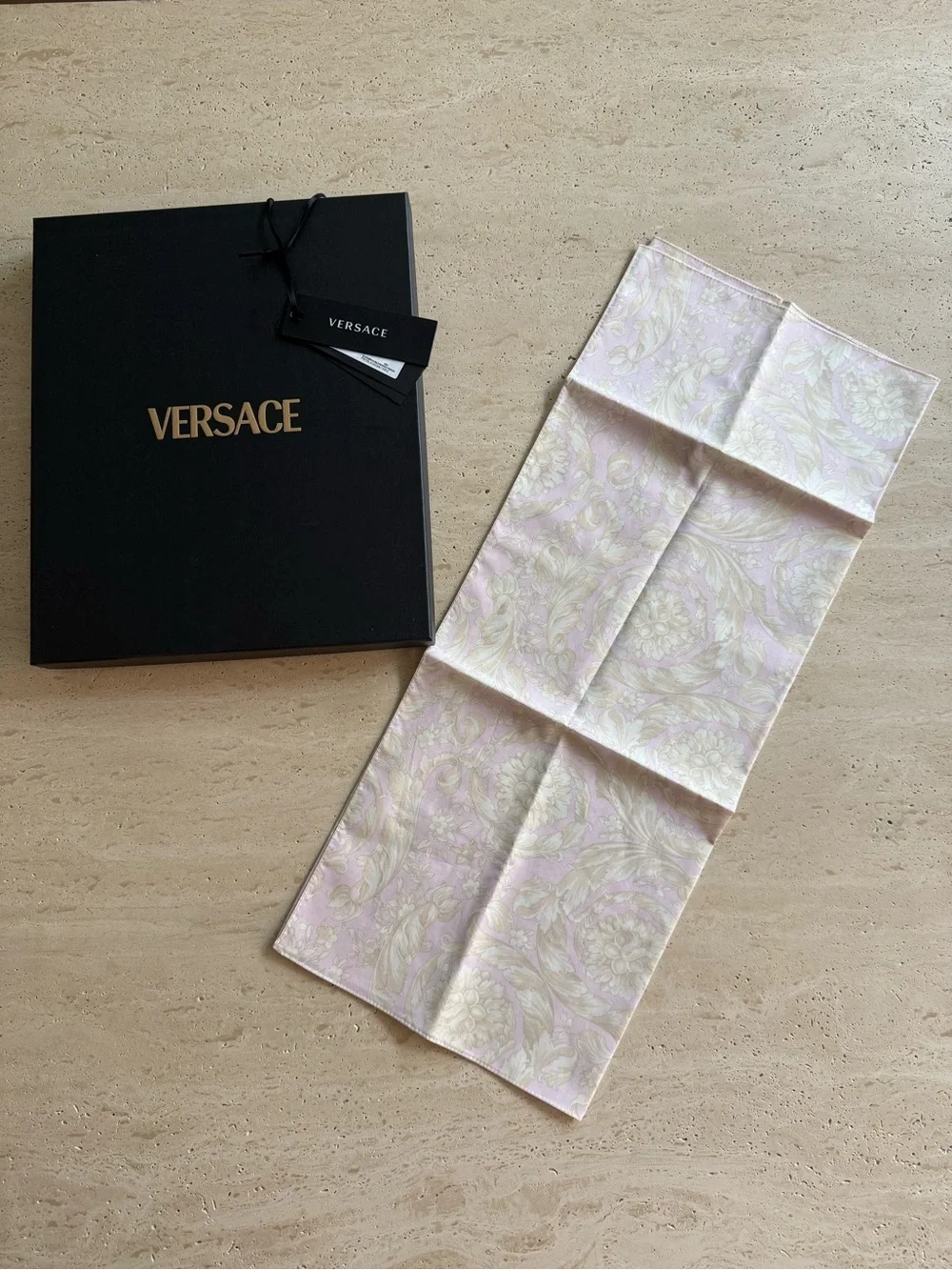 NWT Versace Barocco Print Cotton Pink Square Scarf Foulard Bandana Made in Italy